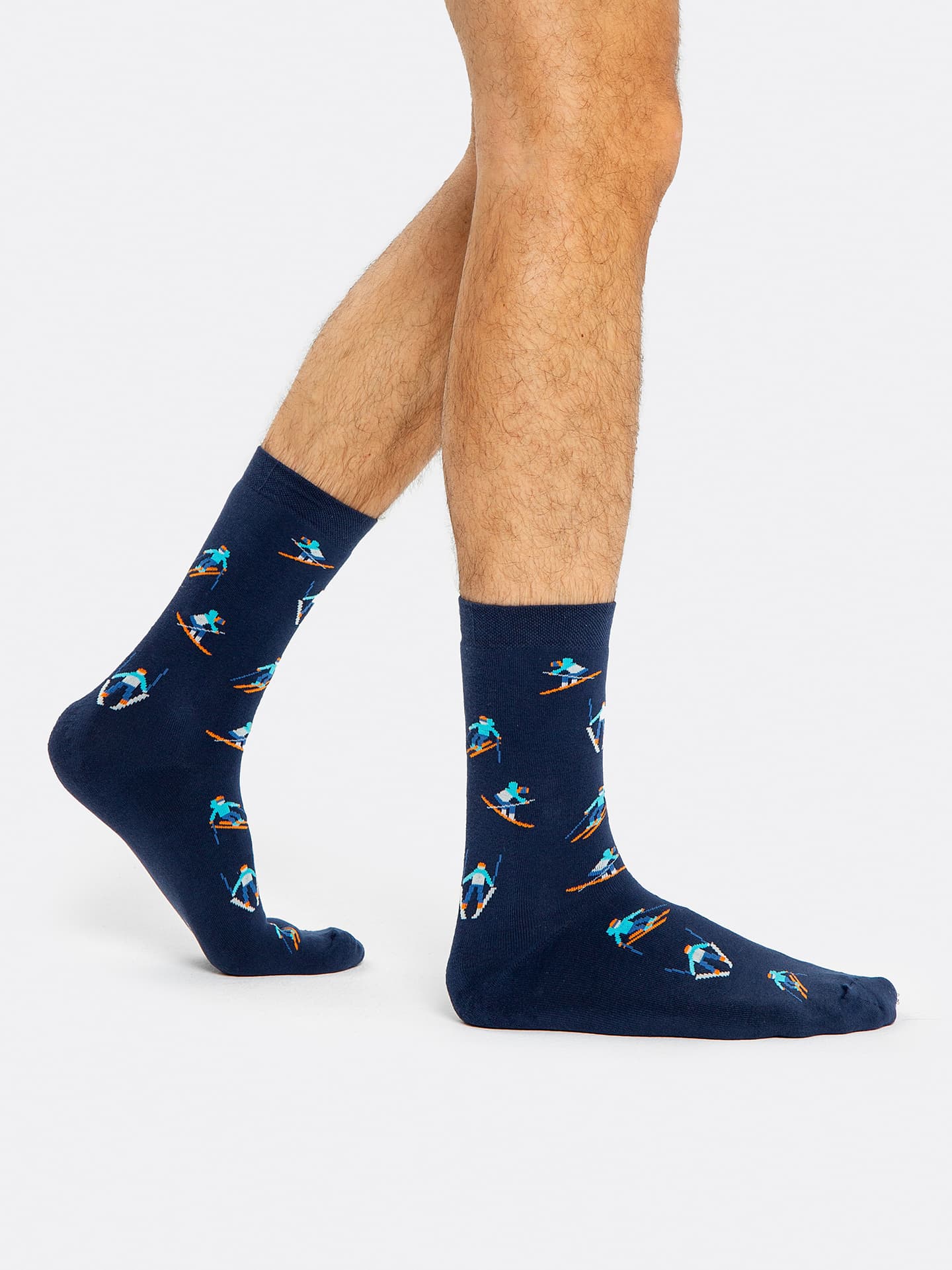 

Махровые мужские носки темно-синего цвета с принтом в виде лыжников, Т.синий, 22620K