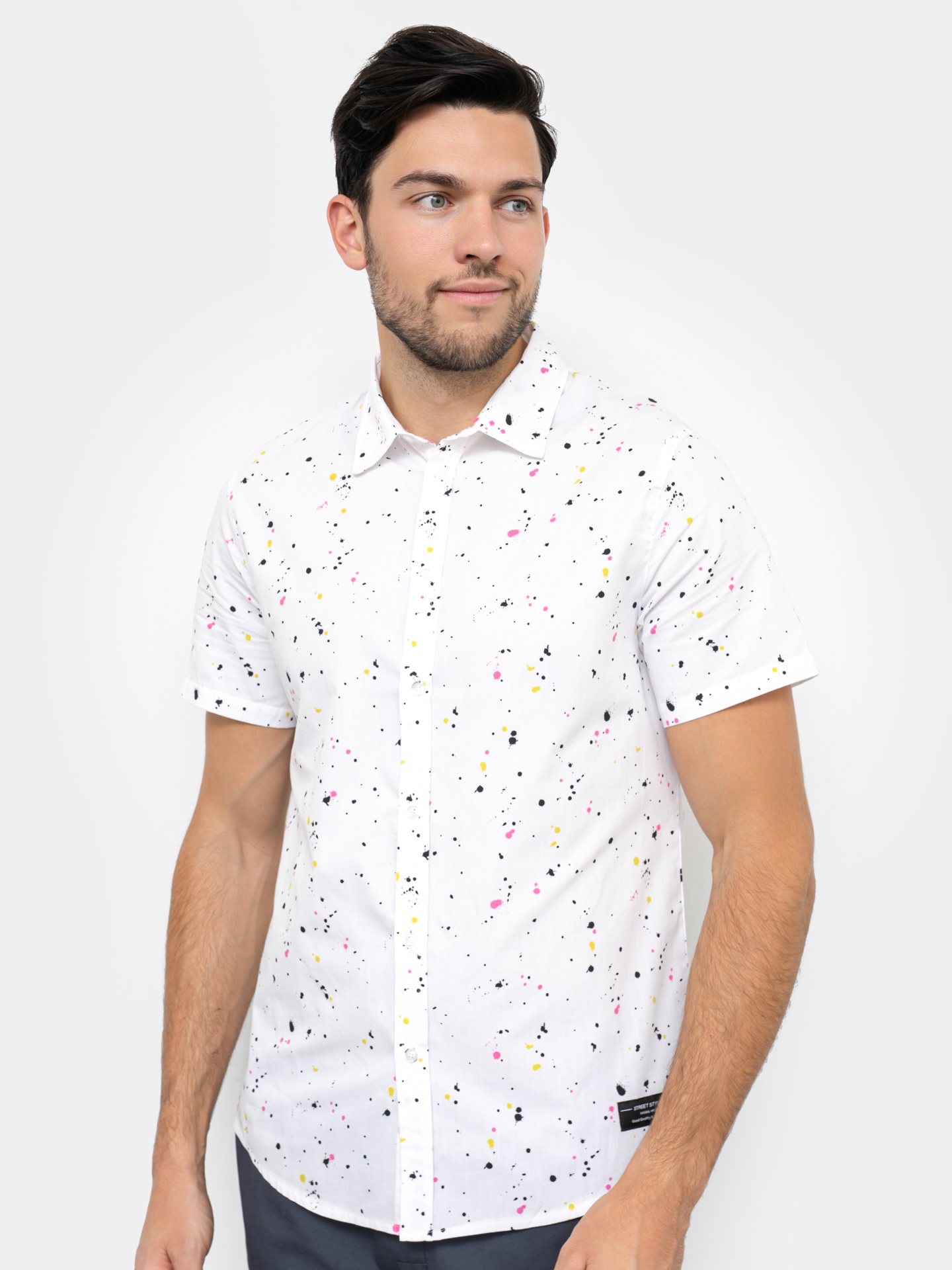 Текстильная рубашка с короткими рукавами Mark Formelle белого цвета