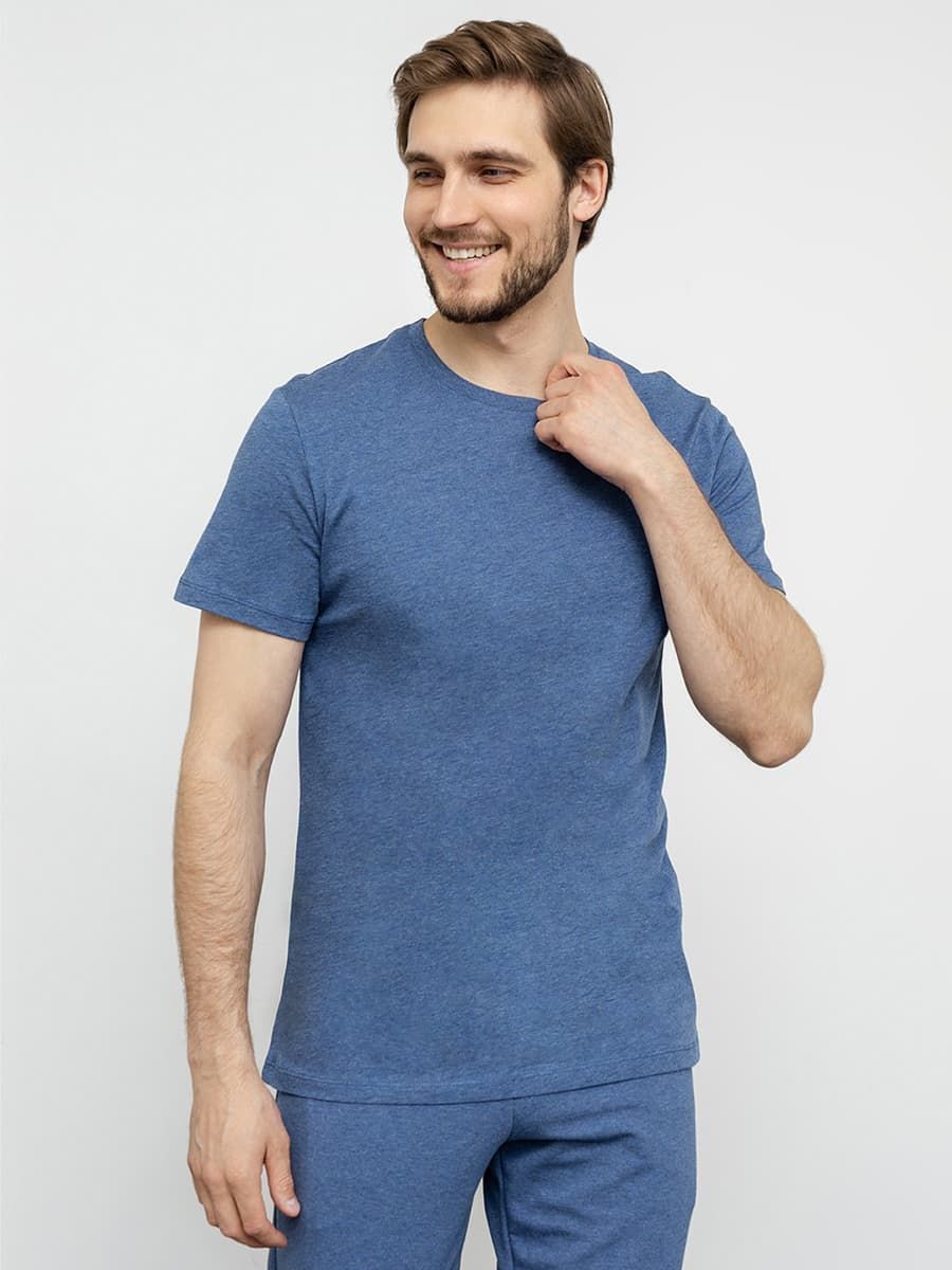 Однотонная хлопковая футболка Mark Formelle синего цвета