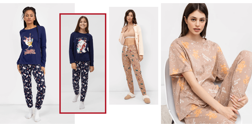 Одинаковые новогодние пижамы для девочки и женщины, мамы и дочки
